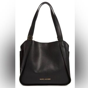 Marc Jacobs Black Leather Tote Bag with Gold Logo
